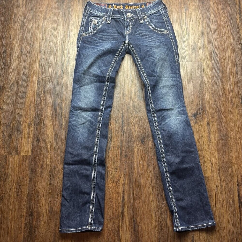 Rock Revival Adele Straight Jeans Distressed Dark Wash Women’s Size 27